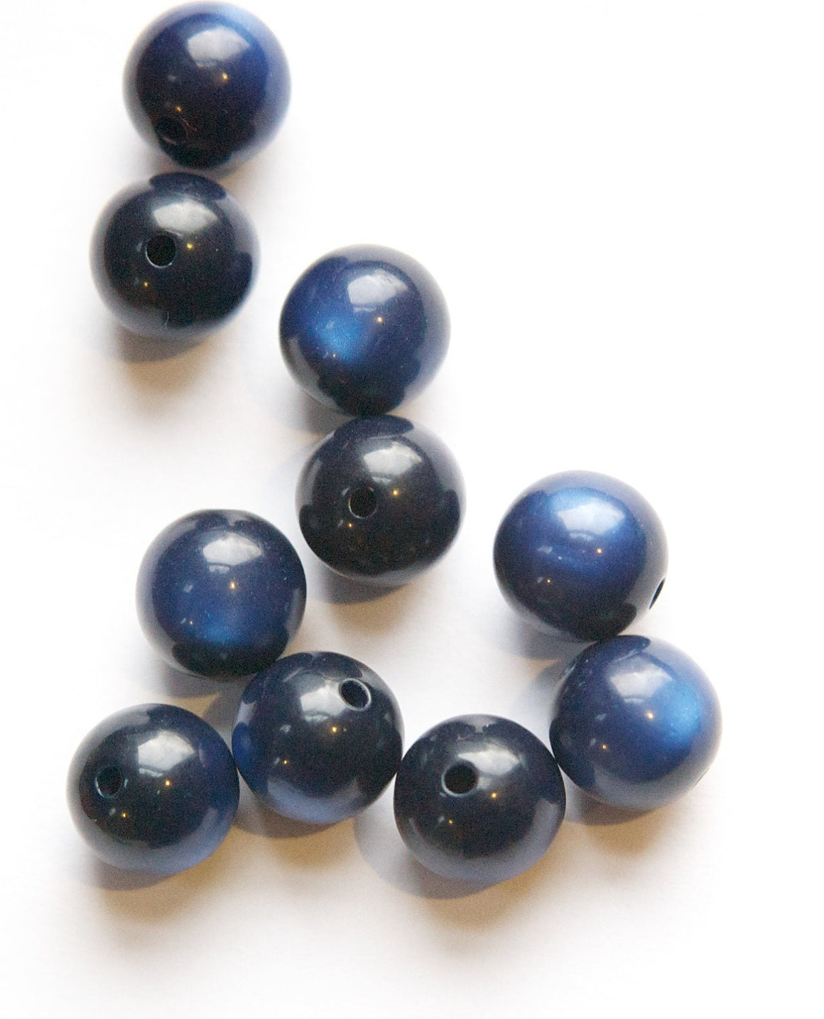 Vintage Lucite Navy Blue Moonglow Beads 11mm (10) bds833A