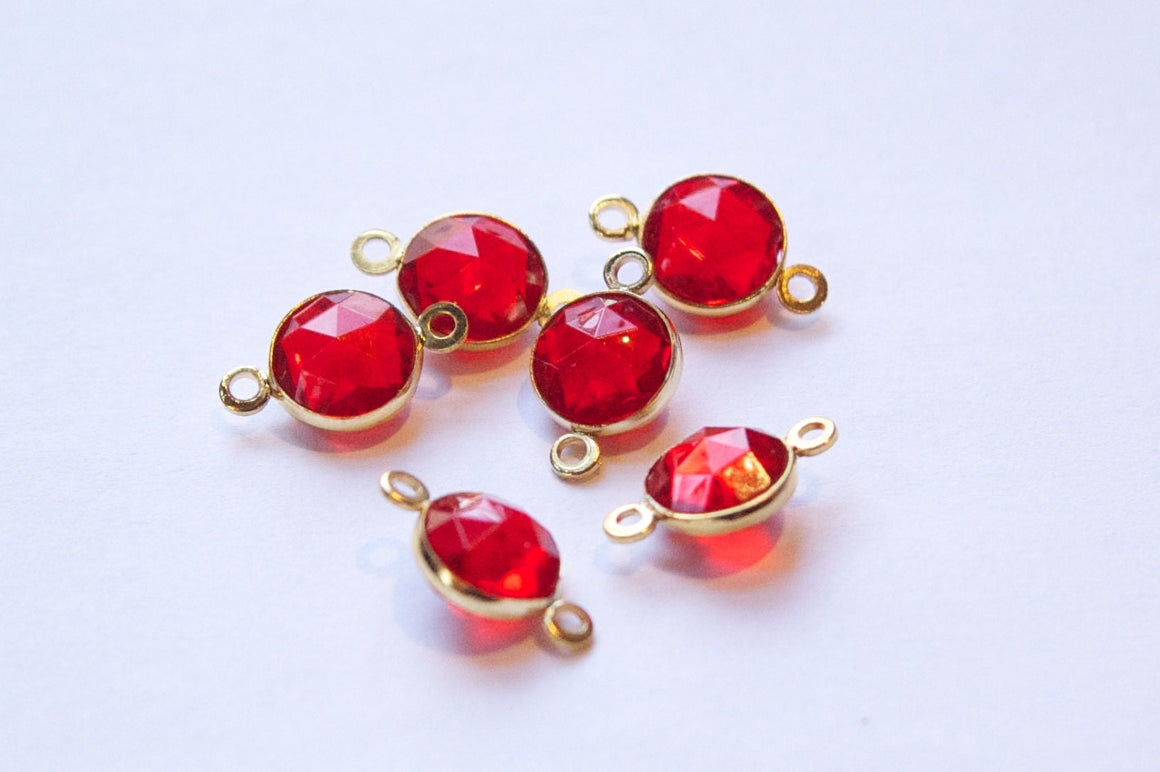 Vintage Red Acrylic Faceted 2 Loop Channel Set Connector Beads chr182