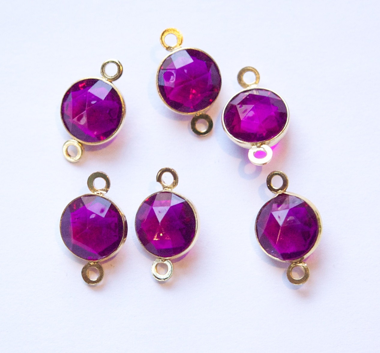 Vintage Purple Acrylic Faceted 2 Loop Channel Set Connector Beads chr182A