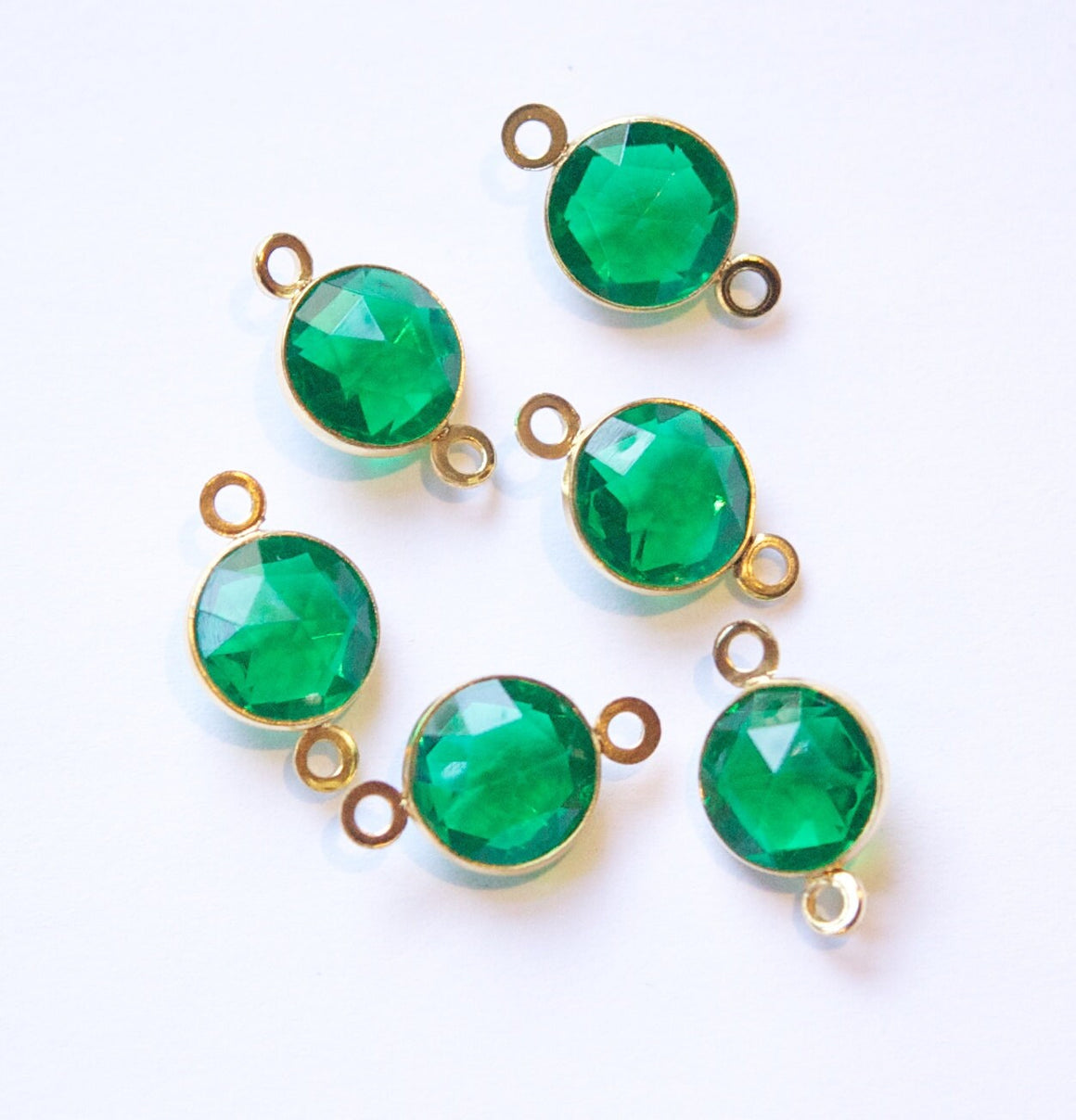 Vintage Green Acrylic Faceted 2 Loop Channel Set Connector Beads chr182B