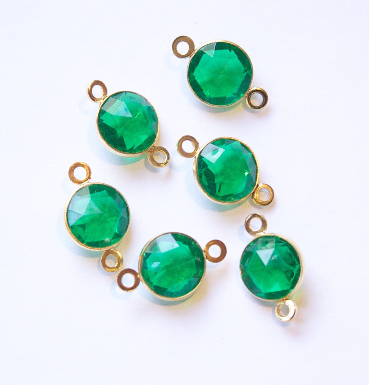 Vintage Green Acrylic Faceted 2 Loop Channel Set Connector Beads chr182B