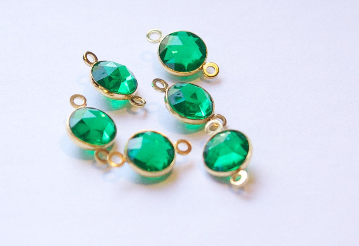 Vintage Green Acrylic Faceted 2 Loop Channel Set Connector Beads chr182B