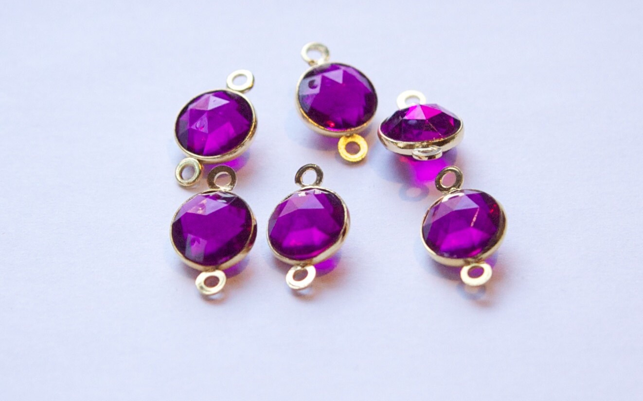 Vintage Purple Acrylic Faceted 2 Loop Channel Set Connector Beads chr182A