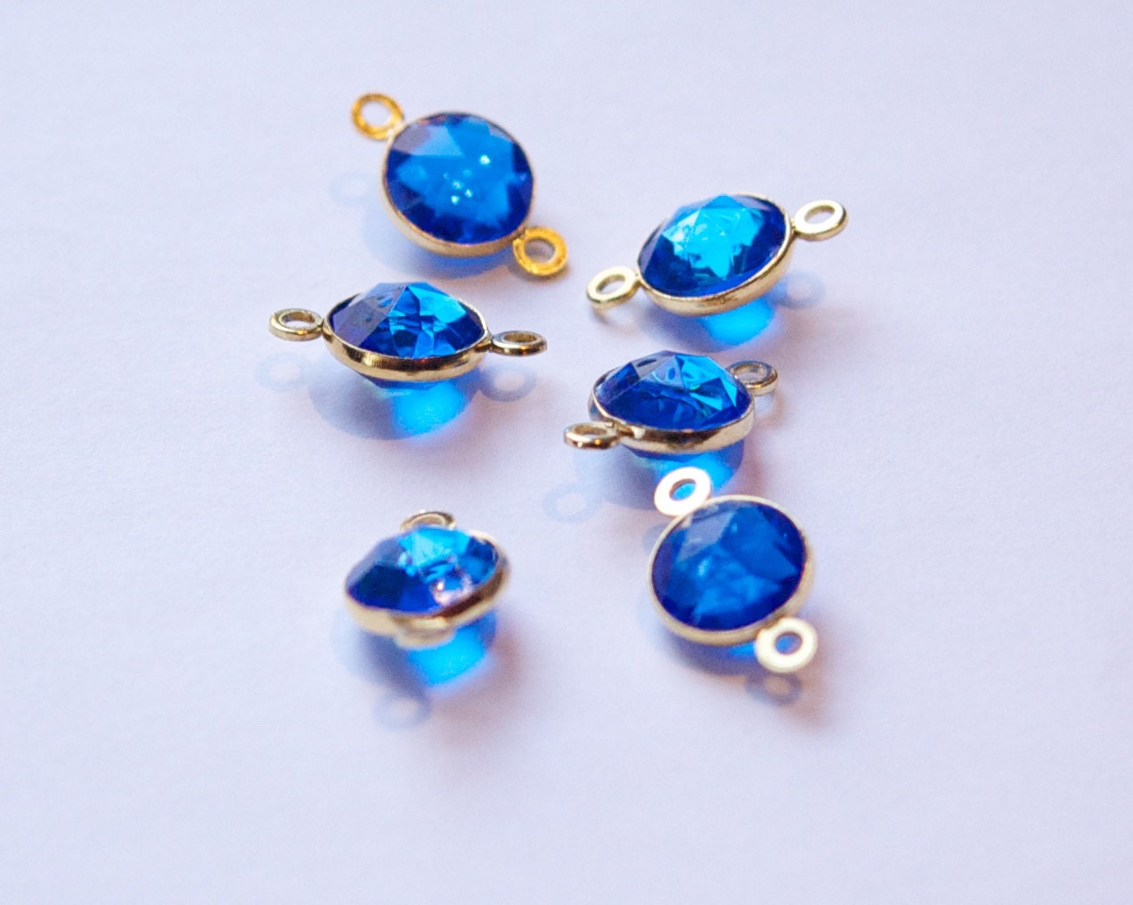 Vintage Blue Acrylic Faceted 2 Loop Channel Set Connector Beads chr182C