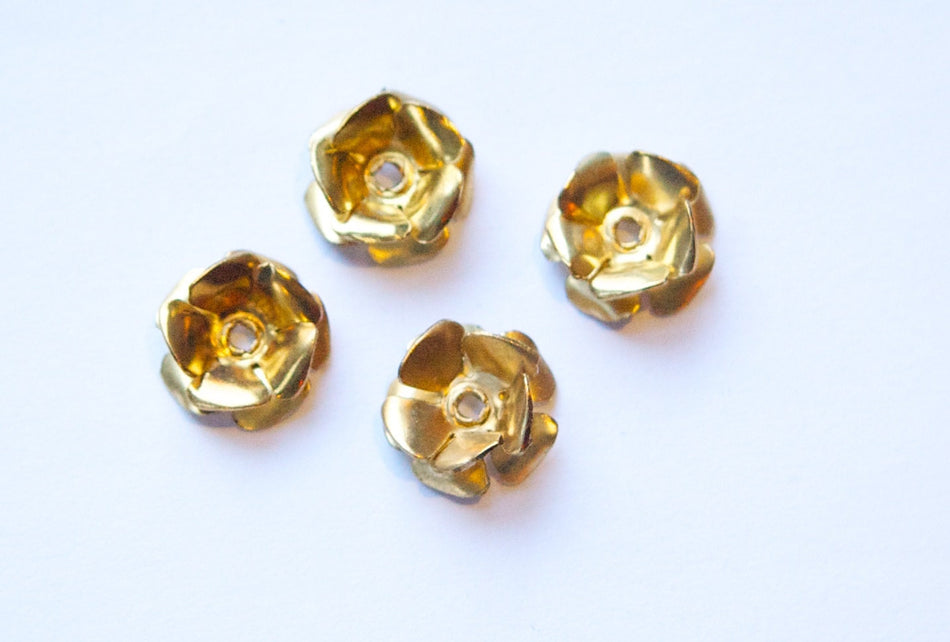 Raw Brass Double Layered Flower Findings Spacer or Bead Cap (2) mtl162