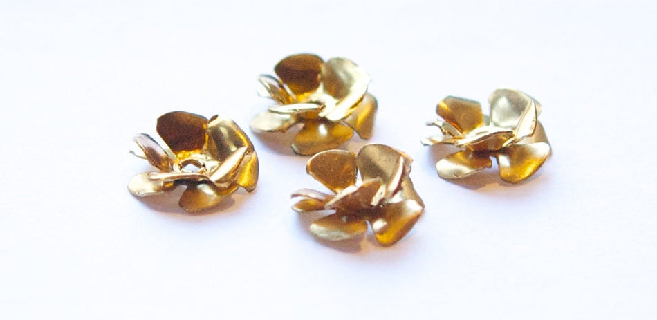 Raw Brass Double Layered Flower Findings Spacer or Bead Cap (2) mtl162