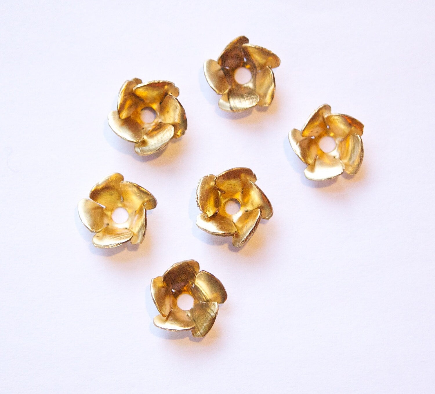 Raw Brass Single Layered Flower Findings Spacer or Bead Cap (6) mtl162A