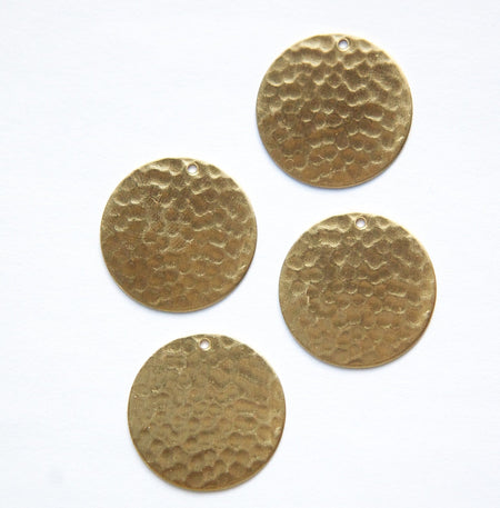 1 Hole Raw Brass Hammered Circle Pendants 23mm (4) mtl297E