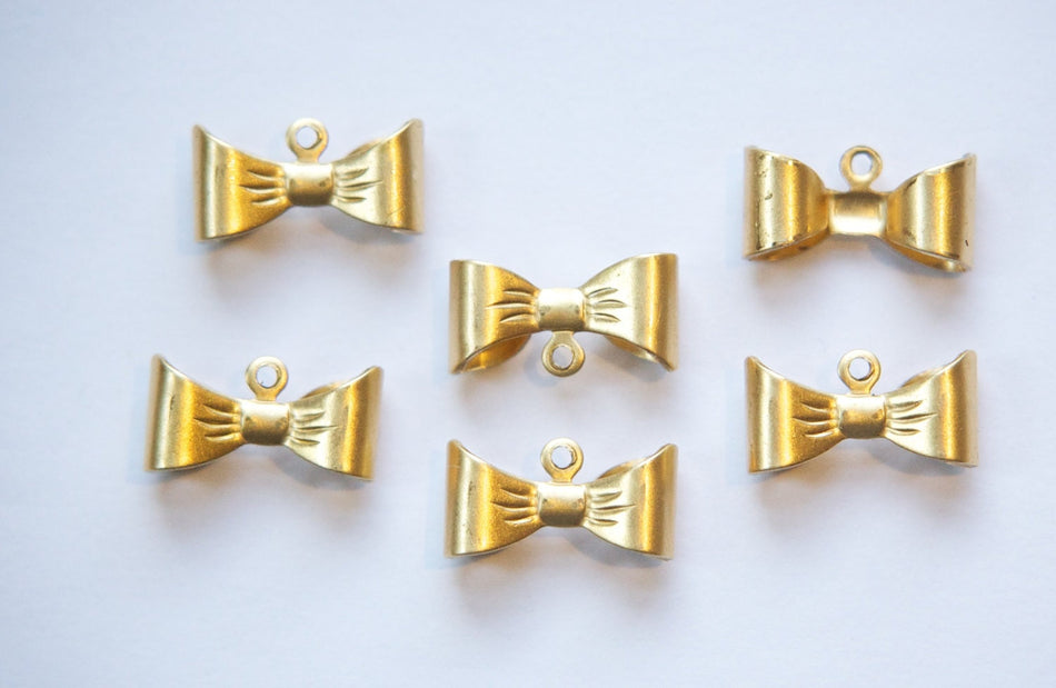 Raw Brass 1 Loop Bow Charm Drop Findings (8) chr118