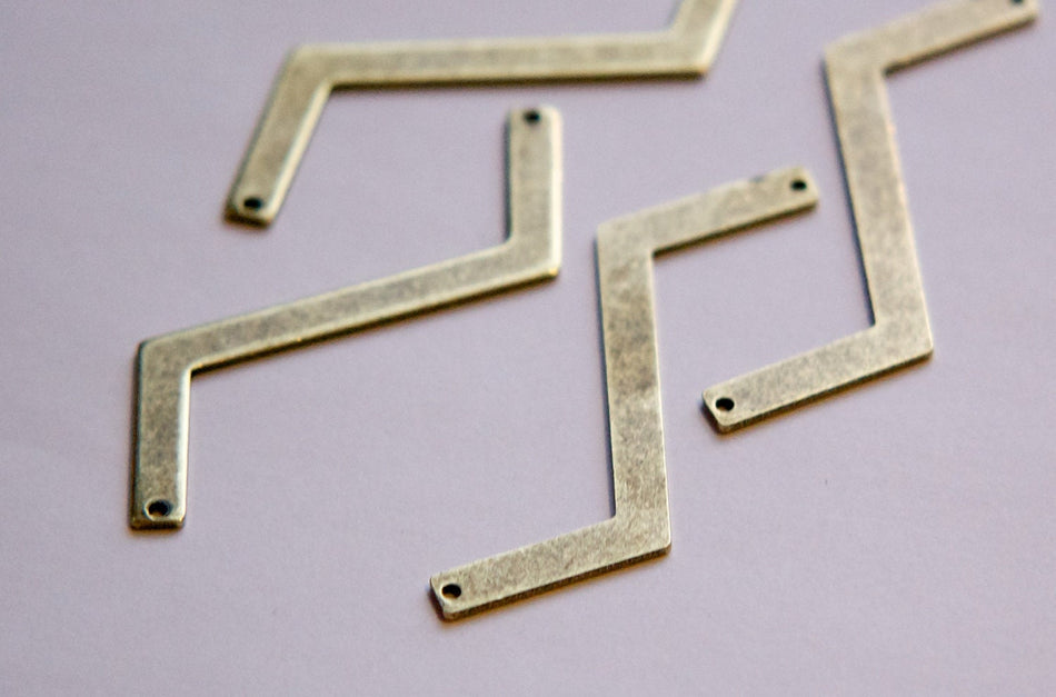 2 Hole Brass Ox Z Shaped Zigzag Connector Pendants (4) mtl269D