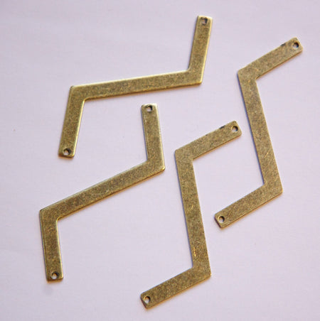2 Hole Brass Ox Z Shaped Zigzag Connector Pendants (4) mtl269D