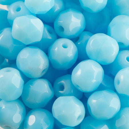 6mm Light Blue Czech Firepolish Faceted Glass Beads (25)