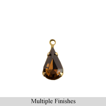 13x8mm Dark Smokey Topaz Faceted Glass Teardrop Stone in 1 Loop Setting