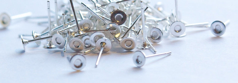 Silver Tone 4mm Flat Pad Setting Earring Posts w/ Nuts (50) fnd001