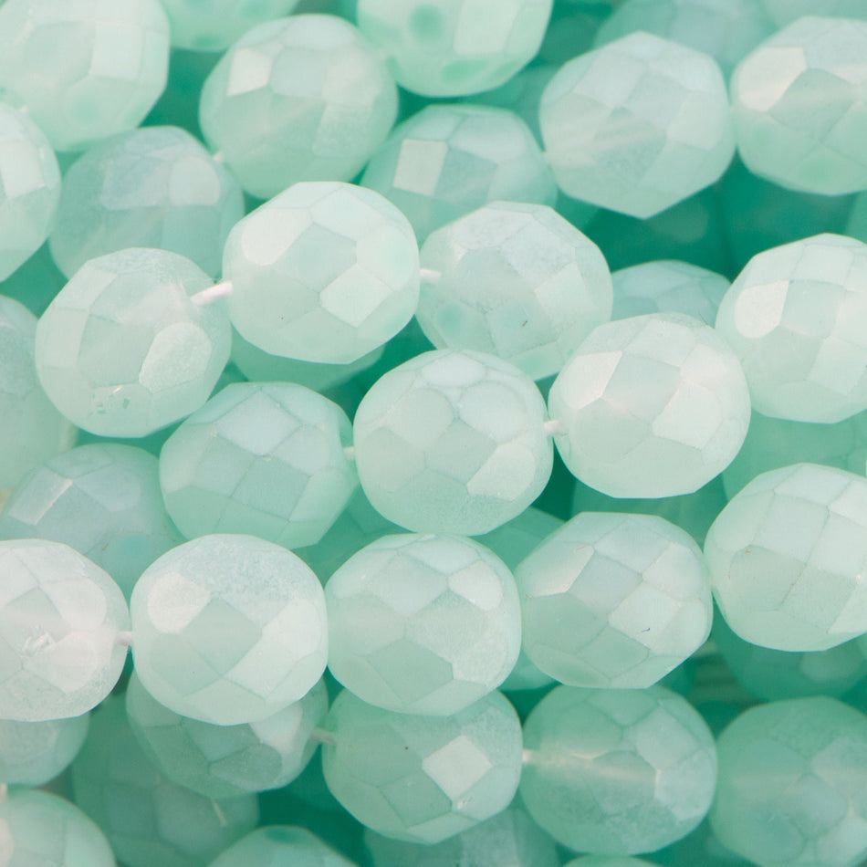 8mm Matte Aqua Coated Czech Firepolish Faceted Glass Beads (25)