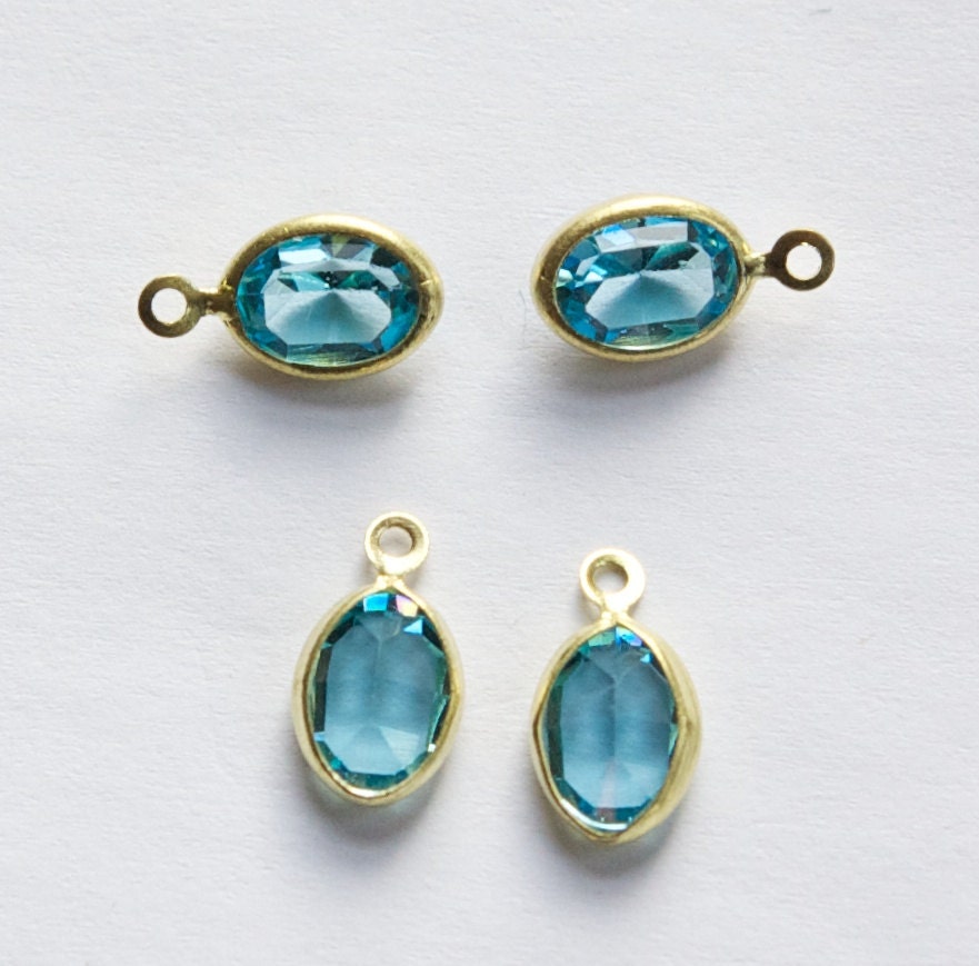 1 Loop Faceted Aqua Blue Swarovski Glass Channel Set Charms Drops cha005G