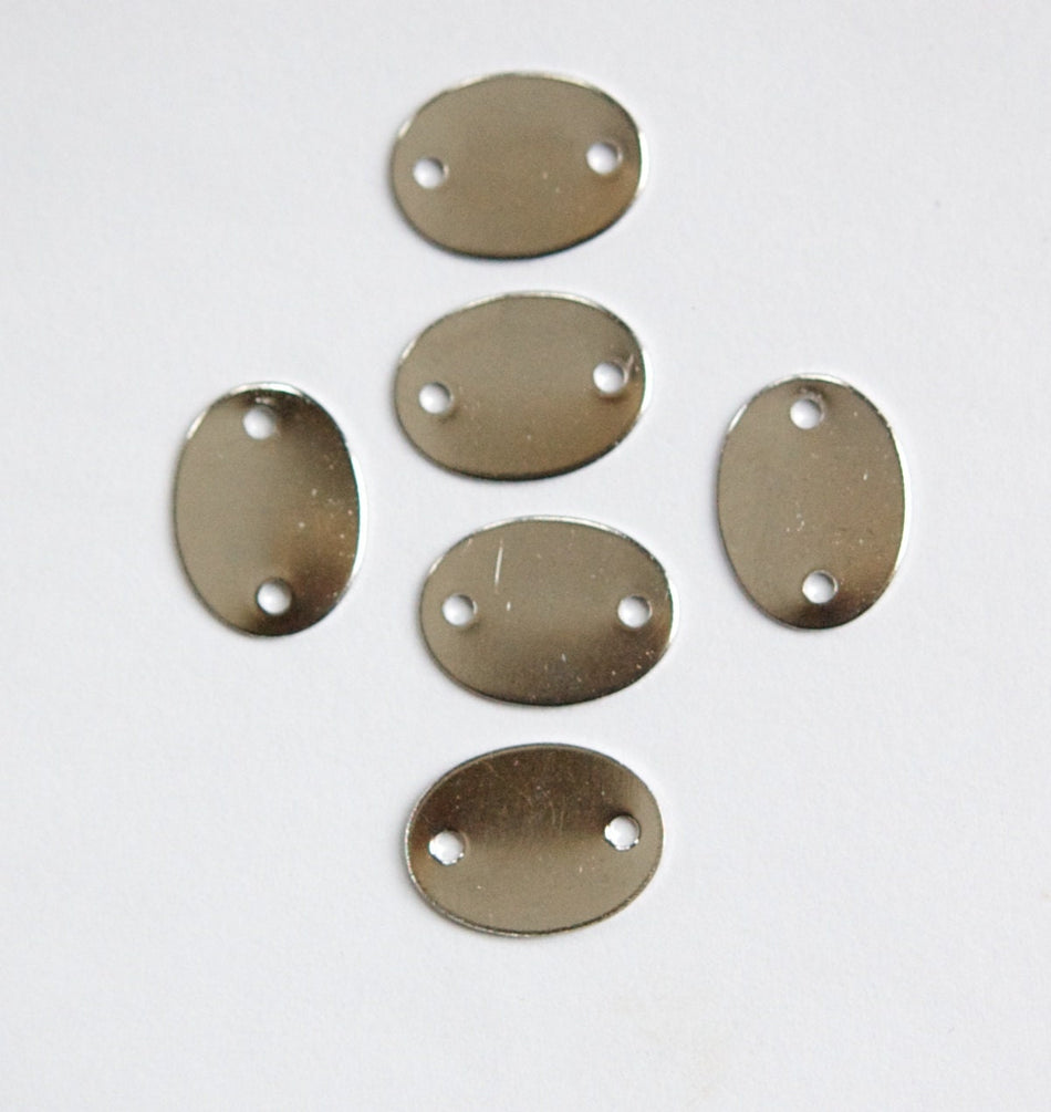 2 Hole Silver Plated Flat Oval Connector Link (8) mtl168B