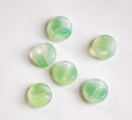 Vintage German Green Givre Glass Curved Round Beads 12mm grm025C