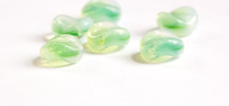 Vintage German Green Givre Glass Curved Round Beads 12mm grm025C