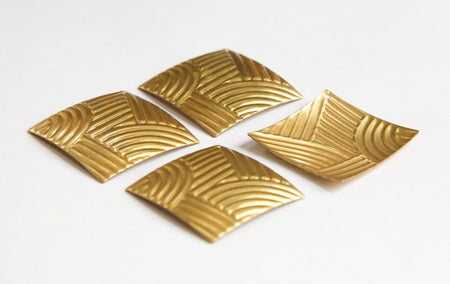 1 Hole Ribbed Pattern Dapped Square Raw Brass Pendant Drop 32mm (4) mtl377