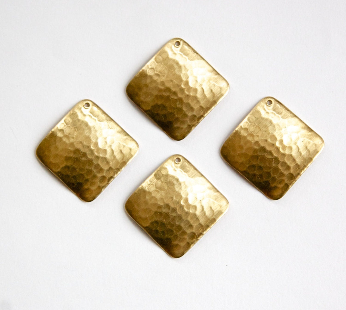 1 Hole Raw Brass Wavy Hammered Square Pendant Charm (4) mtl378