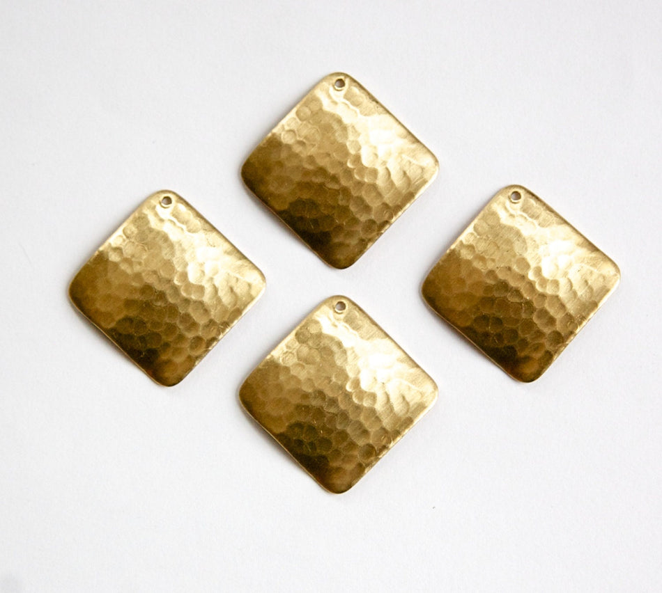 1 Hole Raw Brass Wavy Hammered Square Pendant Charm (4) mtl378