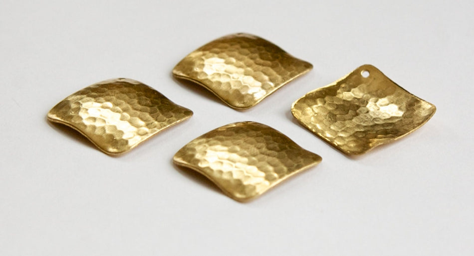 1 Hole Raw Brass Wavy Hammered Square Pendant Charm (4) mtl378
