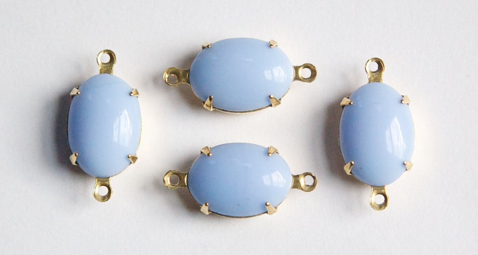 Vintage Opaque Blue Stone in 2 Loop Brass Setting 14x10mm ovl009E2