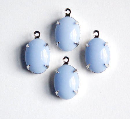 Vintage Opaque Blue Stone in 1 Loop Silver Setting 14x10mm ovl010E