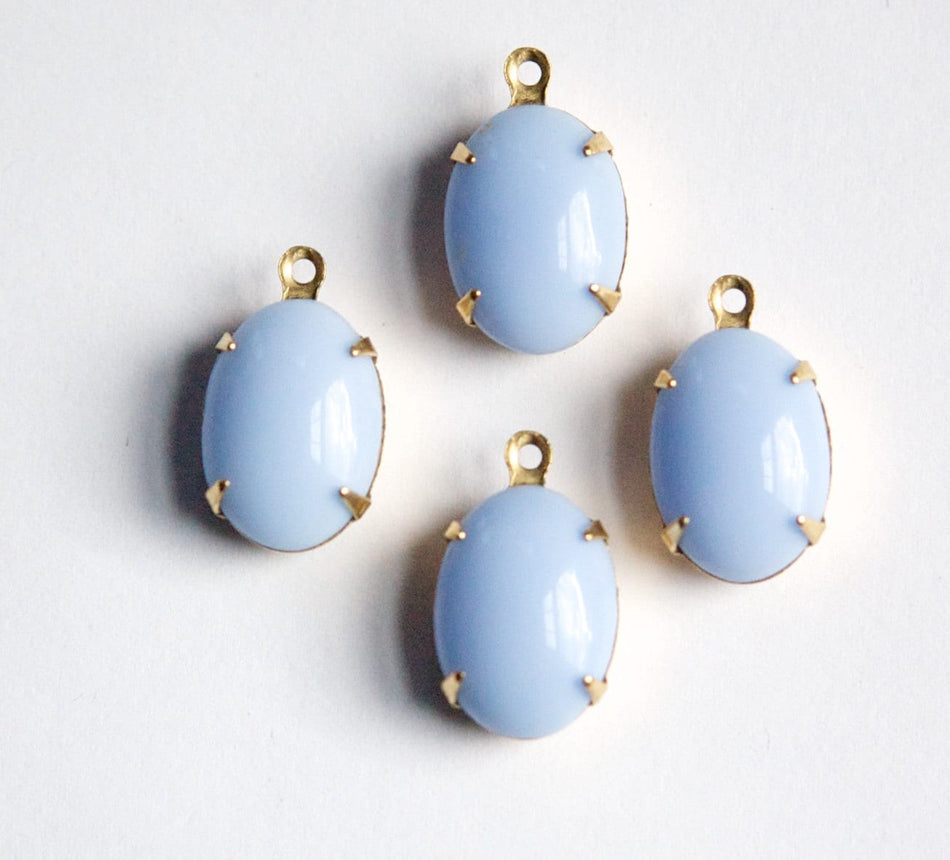 Vintage Opaque Blue Stone in 1 Loop Brass Setting 14x10mm ovl009E