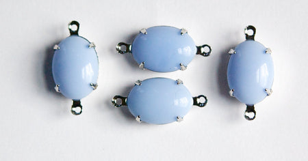 Vintage Opaque Blue Stone in 2 Loop Silver Setting 14x10mm ovl010E2