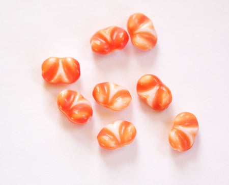 Vintage Oval Orange and White Bow Like German Glass Beads grm046A