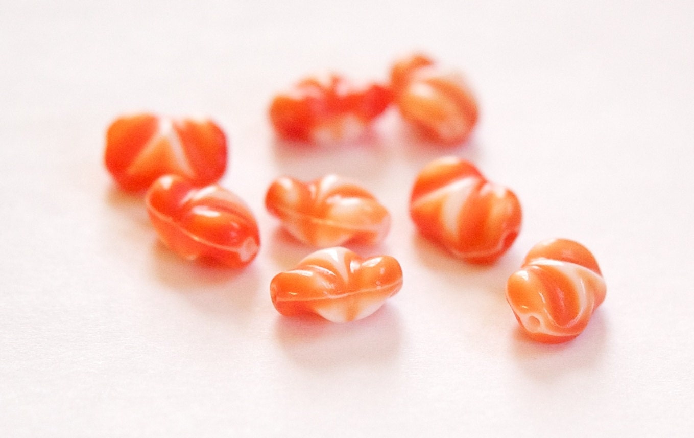 Vintage Oval Orange and White Bow Like German Glass Beads grm046A