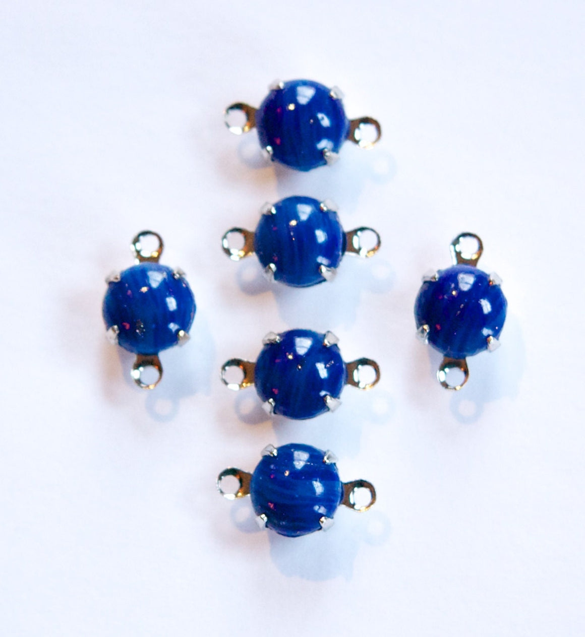 Vintage Lapis Blue Glass Stone 2 Loop Silver Plated Setting Drops rnd003J2