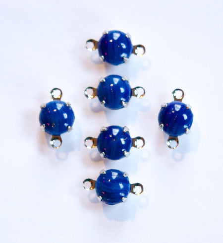 Vintage Lapis Blue Glass Stone 2 Loop Silver Plated Setting Drops rnd003J2