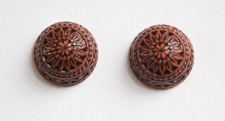Vintage Etched Mosaic Rust and Black Cabochons 18mm (2) cab710F