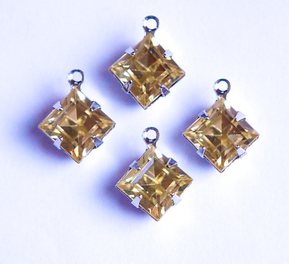 Rauchtopas or Champagne Square Glass Stones 1 Loop Silver Setting 8mm squ008NN