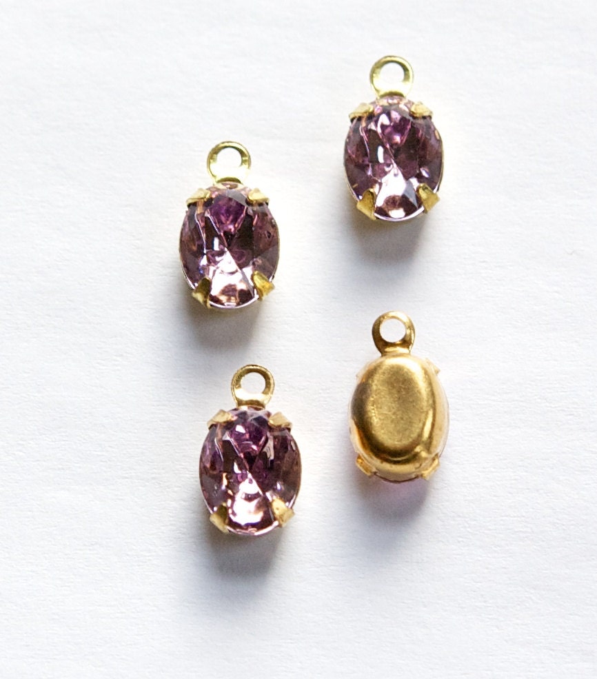 Vintage Light Amethyst Stones 1 Loop Brass Setting 8X6mm (6) ovl012A