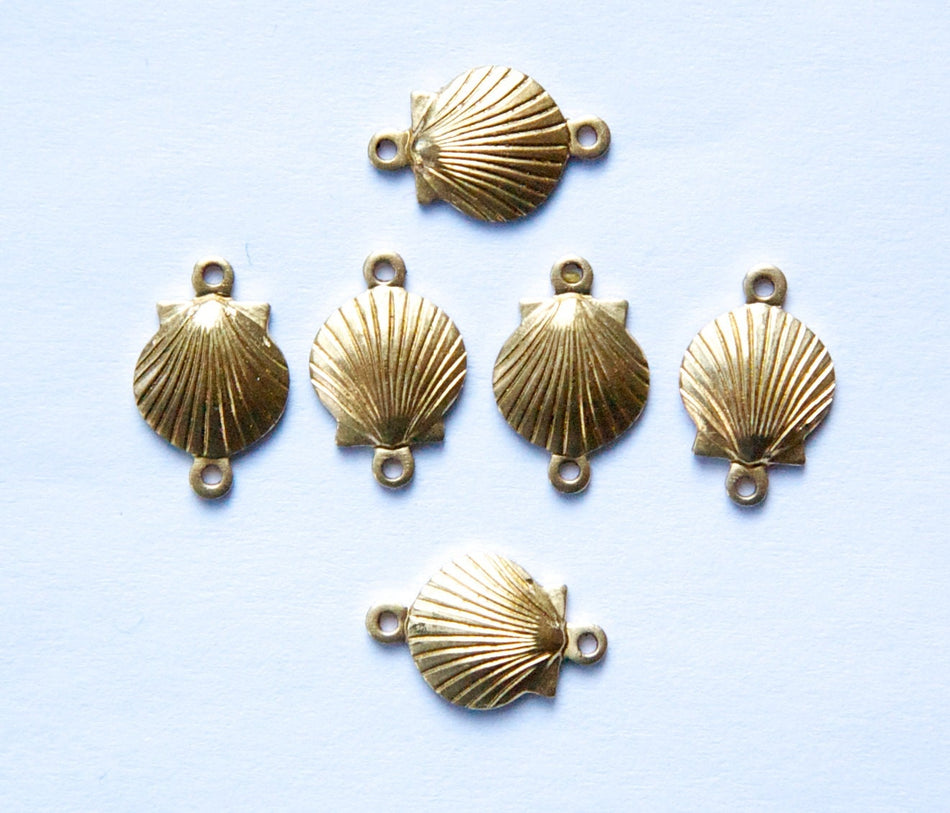 Raw Brass 2 Loop Shell Connector Link Charm (6) mtl381
