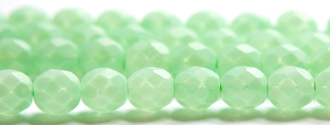 8mm Matte Mint Green Coated Czech Firepolish Faceted Glass Beads (25)