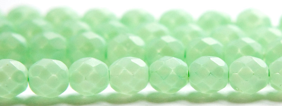 8mm Matte Mint Green Coated Czech Firepolish Faceted Glass Beads (25)