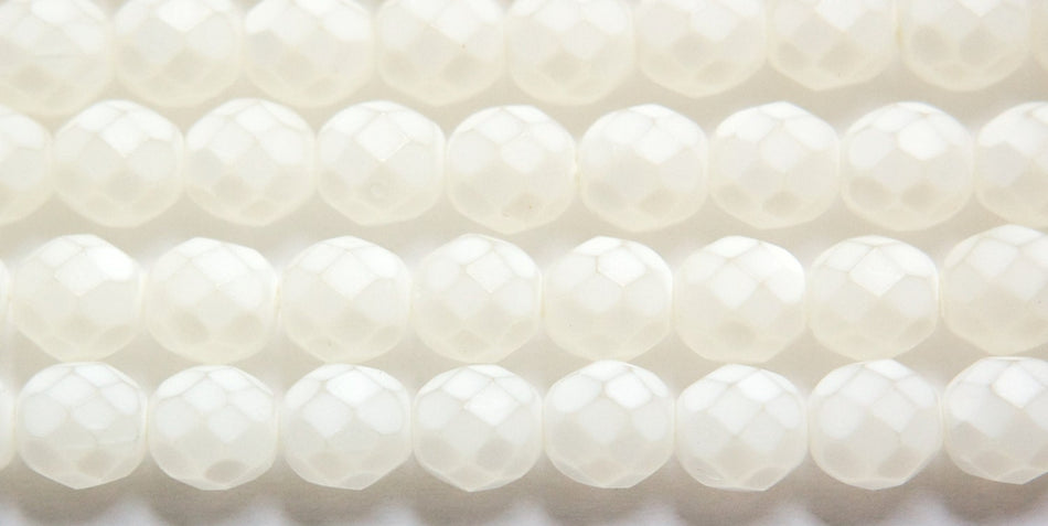 8mm Matte White Coated Czech Firepolish Faceted Glass Beads (25)