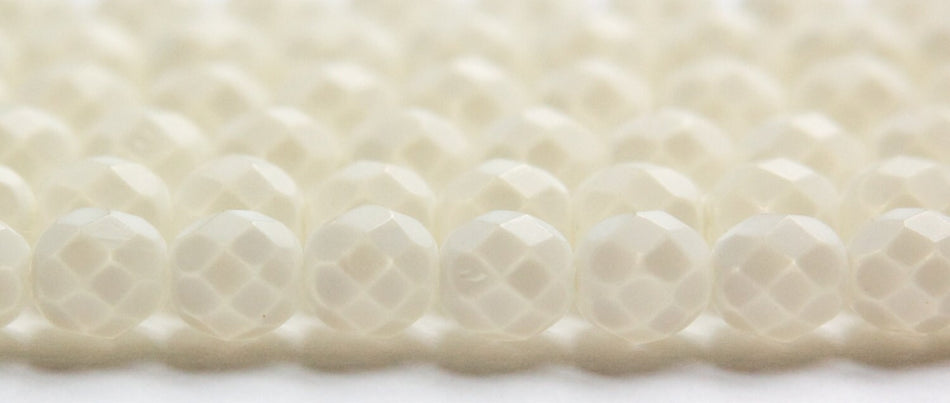 8mm Matte White Coated Czech Firepolish Faceted Glass Beads (25)