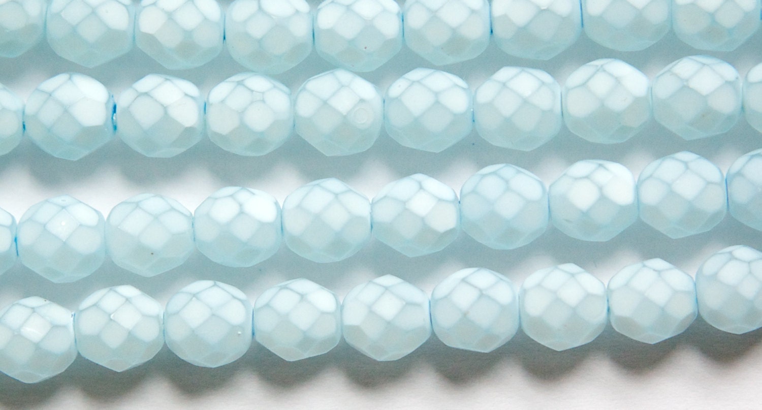 8mm Matte Light Blue Coated Czech Firepolish Faceted Glass Beads (25)