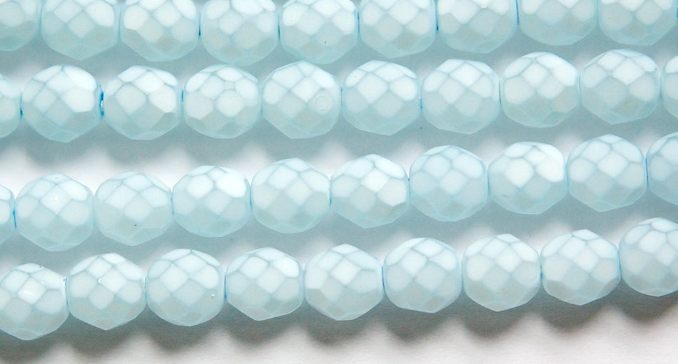 8mm Matte Light Blue Coated Czech Firepolish Faceted Glass Beads (25)