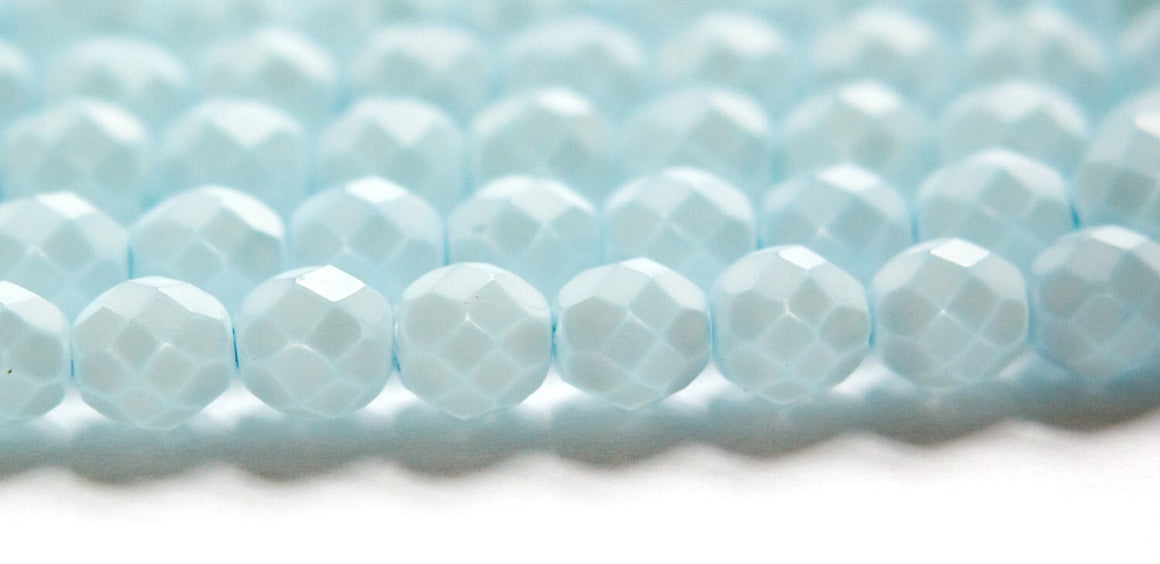 8mm Matte Light Blue Coated Czech Firepolish Faceted Glass Beads (25)