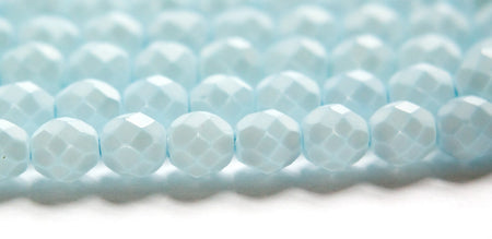 8mm Matte Light Blue Coated Czech Firepolish Faceted Glass Beads (25)