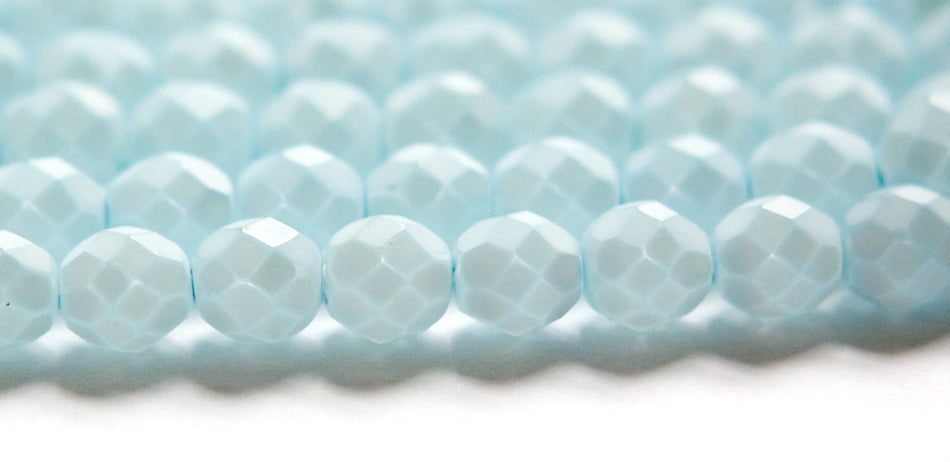 8mm Matte Light Blue Coated Czech Firepolish Faceted Glass Beads (25)
