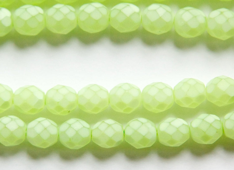 8mm Matte Light Olive Czech Firepolish Faceted Glass Beads (25)