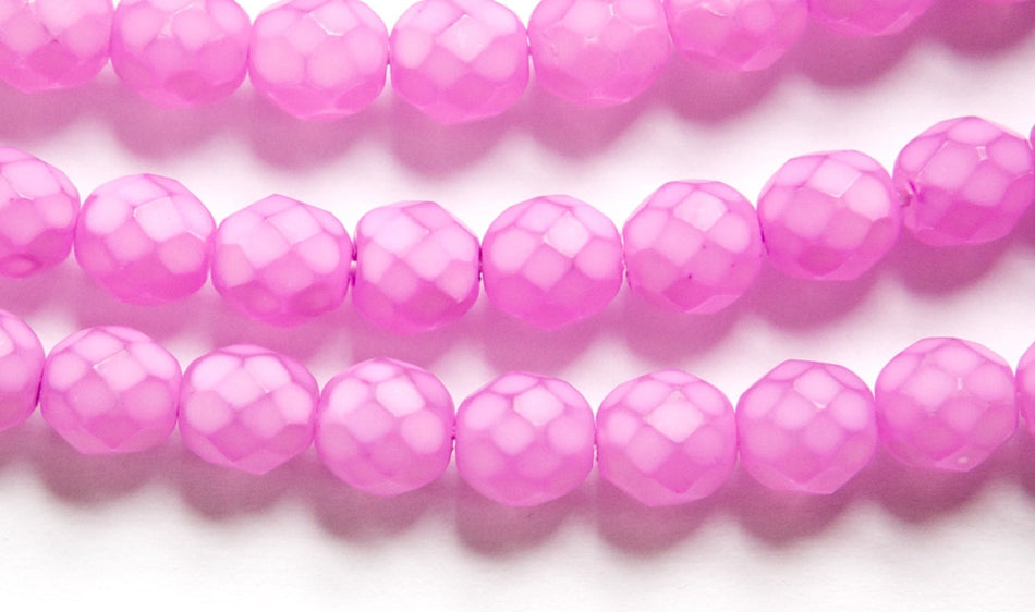 8mm Matte Fuchsia Coated Czech Firepolish Faceted Glass Beads (25)